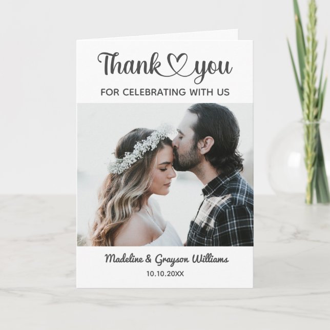 Stylish Personalized Custom Photo Romantic Wedding Thank You Card (Front)