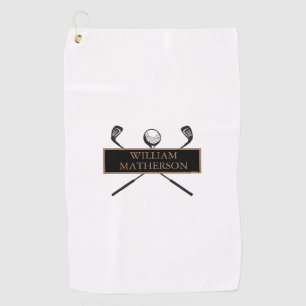 Stylish Personalized Gold and Black Classic Golf Towel