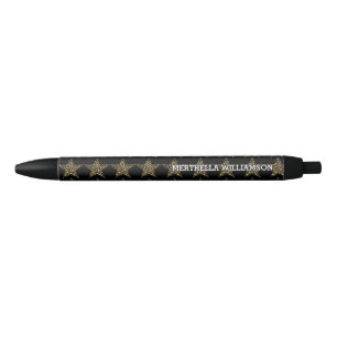 Stylish Personalized Gold Stars on Black Ink Pen
