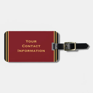 Stylish Personalized Gold Stripe Burgundy Dark Red Luggage Tag