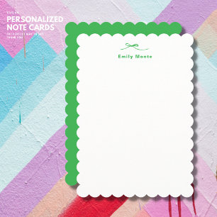 Stylish Personalized Green Note Card with Bow