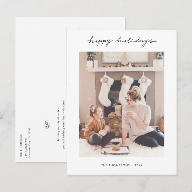 Stylish Personalized Holiday Postcard with Photo (Front/Back)