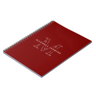 Stylish Personalized Monogram Name Deep Red Notebook