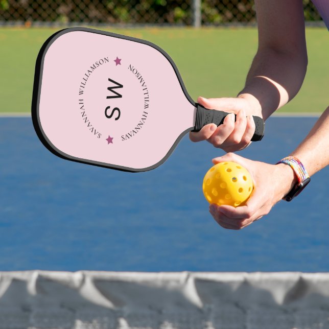 Stylish personalized monogram pink  pickleball paddle (Insitu)