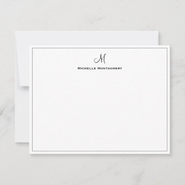 Stylish Personalized Monogram Script Stationery Card (Front)