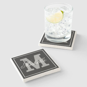 Stylish personalized name monogram stone coaster