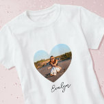 Stylish Personalized Name Photo Love Heart T-Shirt<br><div class="desc">Create your own photo t-shirt with this simple and stylish heart-shaped design! Personalize the template with a favourite photo,  and the recipient's name in a trendy script. A cute gift for a daughter,  sister,  niece or best friend! Printed colour: black text.</div>