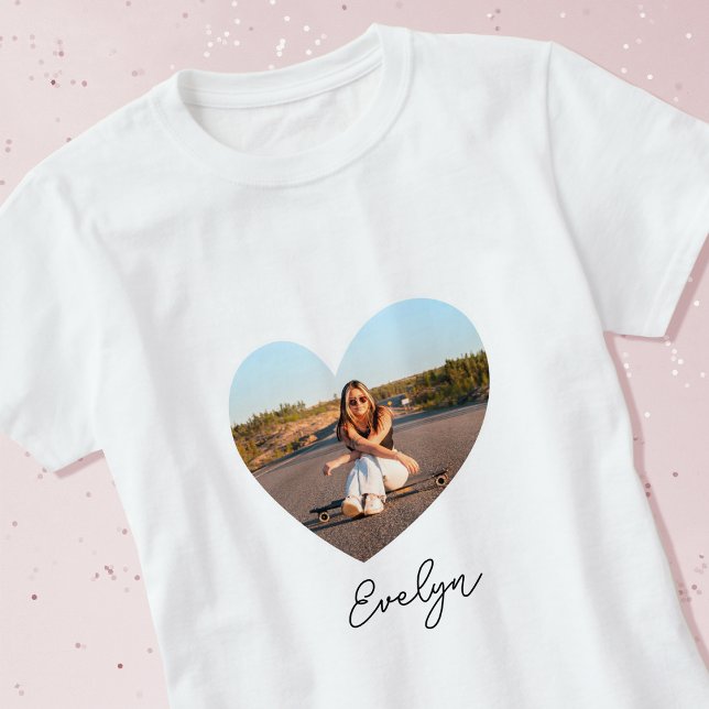 Stylish Personalized Name Photo Love Heart T-Shirt (Creator Uploaded)