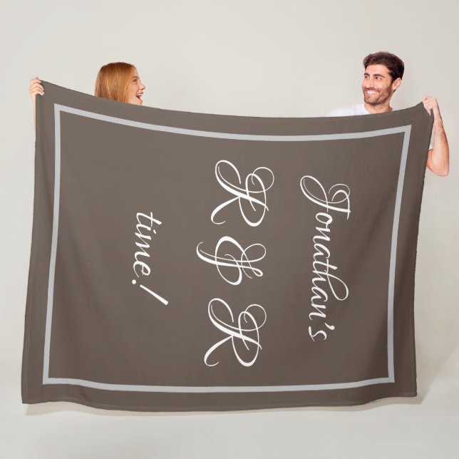 Stylish Personalized Name Rustic Tan "R & R time" Fleece Blanket (In Situ)