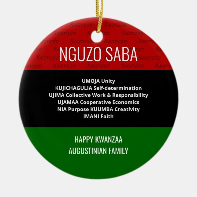 Stylish personalized NGUZO SABA Happy Kwanzaa Ceramic Ornament (Front)