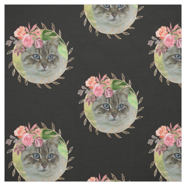 Stylish Personalized Pet Cat Photo Printed Fabric (Swatch)