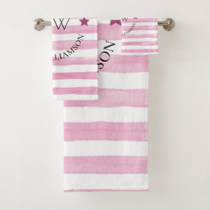 Stylish personalized pink stripes  bath towel set