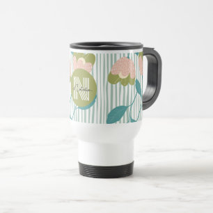 Stylish personalized Sage green and blue Botanical Travel Mug