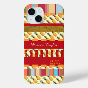 stylish & personalized stripes with pineapples iPhone 15 case