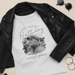 Stylish Photo Birthday Memorial T-Shirt<br><div class="desc">Memorial 'HAPPY HEAVENLY BIRTHDAY' memorial Tshirts will make the perfect tribute to your love one. Featuring the saying 'happy heavenly birthday' an etched photo,  their name,  and birth/death dates,  over a black background. Font styles,  size and colour can be changed by clicking on the customize further link after personalizing.</div>