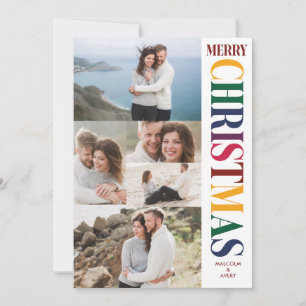 Stylish Photo Collage Jewel Tone Merry Christmas Holiday Card