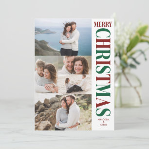 Stylish Photo Collage Red & Green Merry Christmas Holiday Card