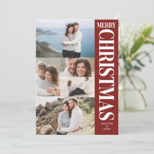 Stylish Photo Collage Red & White Merry Christmas Holiday Card