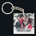 Stylish Photo Couples Keychain<br><div class="desc">A cute gift for your other half, featuring a photo of you both and your names, on the other side you can use the template or write a personal message ending with a white heart underneath. Text font style, size and colour can be changed by clicking on the customize further...</div>