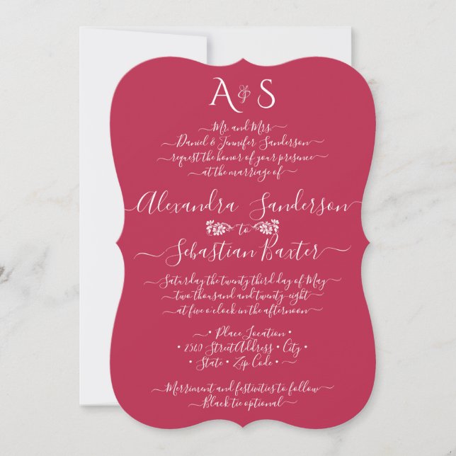 Stylish Photo Hand Lettering Minimalist Magenta Invitation (Front)