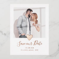 Stylish Photo Heart Save the Date Real Rose Gold