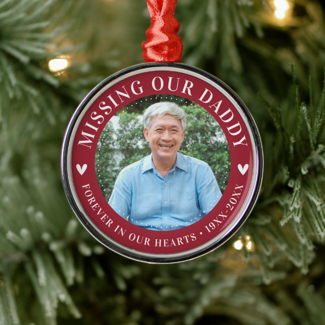 Stylish Photo Personalized Memorial Loss Metal Ornament (Tree)