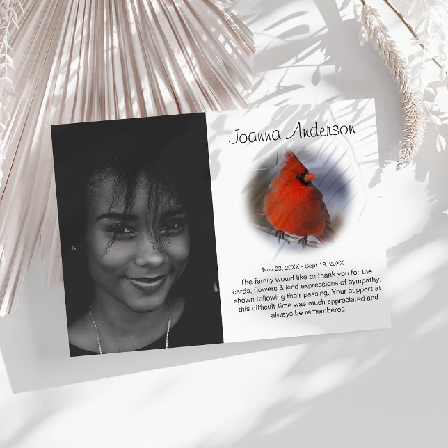 Stylish Photo Red Cardinal Funeral Thank You (Creator Uploaded)