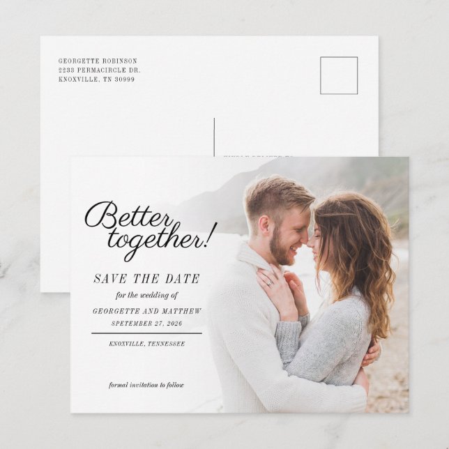 Stylish Photo Script Wedding Save The Date Announcement Postcard (Front/Back)