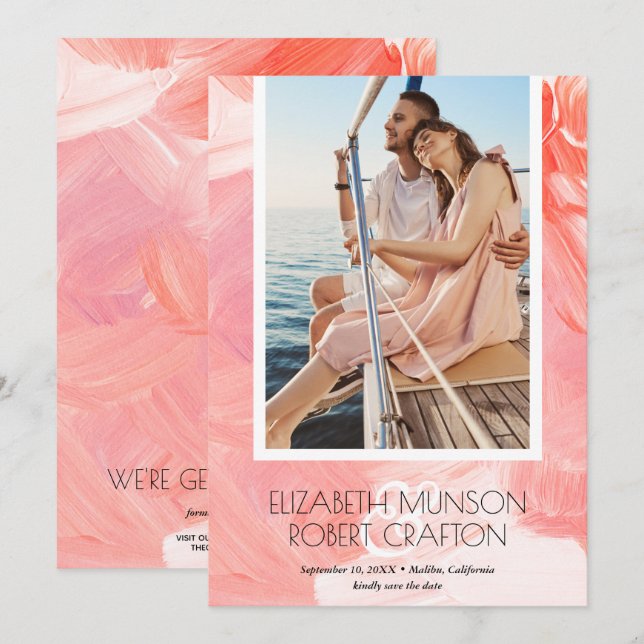 Stylish Photo Wedding Painted Coral Save The Date (Front/Back)