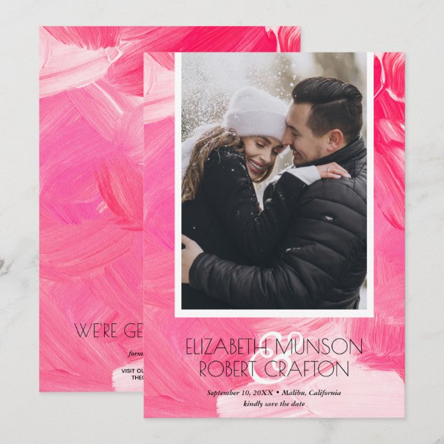 Stylish Photo Wedding Pink Save The Date (Front/Back)