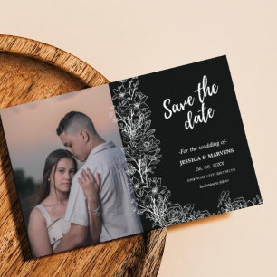 Stylish photo wildflower black save the date invitation
