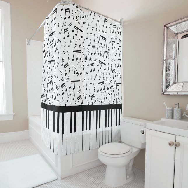 Stylish piano keys and music notes shower curtains (In Situ)