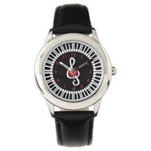 Stylish piano keys heart and musical notes watch