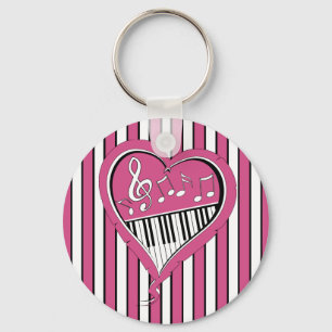 Stylish Piano Music Notes in Pink, Black and White Keychain