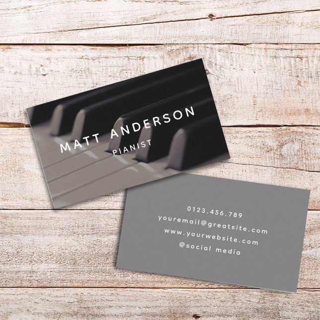 Stylish Piano Musician Minimal Grey Business Card (Creator Uploaded)