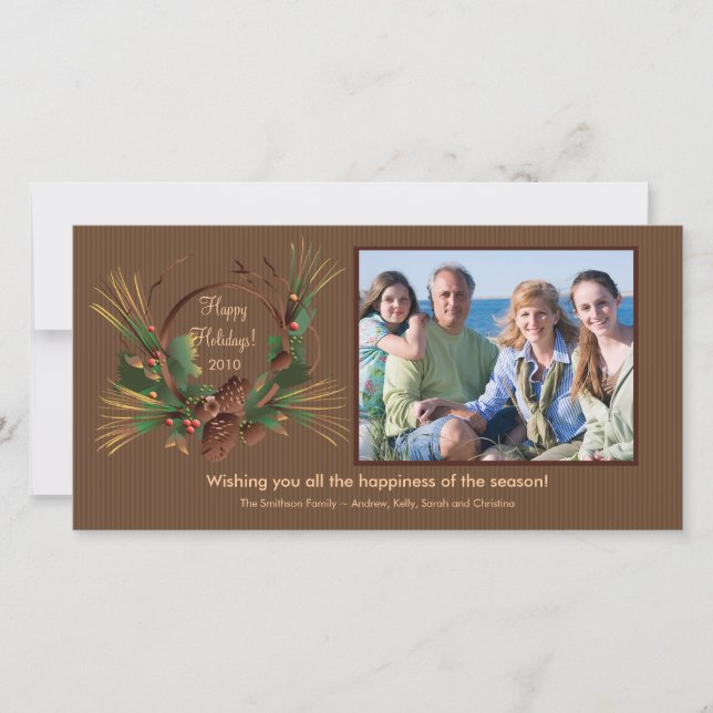 Stylish Pine Cone Wreath Holiday PhotoCard (Front)