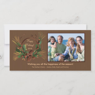 Stylish Pine Cone Wreath Holiday PhotoCard Card
