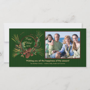 Stylish Pine Cone Wreath Holiday PhotoCard Card