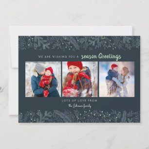 Stylish Pine Vines green blue Season Greetings Holiday Card