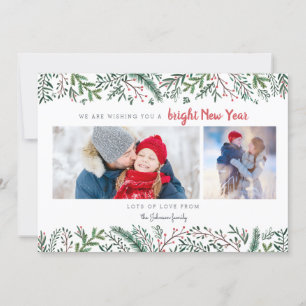Stylish Pine Vines green trees New Year Holiday Card