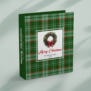 Stylish pine wreath with red green plaid memory  binder