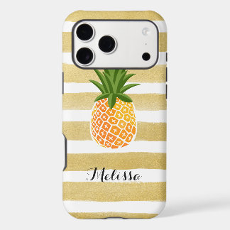 Stylish Pineapple Watercolor Gold Stripes