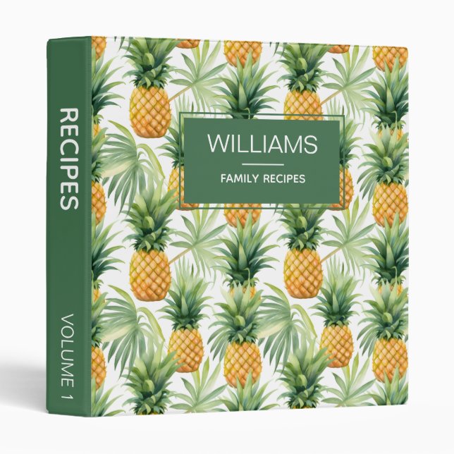 Stylish Pineapples Personalized Family Recipes Binder (Front/Spine)