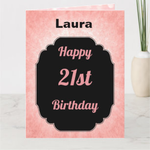 Stylish Pink and Black 21st Birthday Card