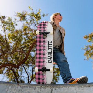 Stylish Pink and Black Chequered Skateboard
