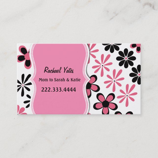 Stylish Pink and Black Floral Mommy Card (Front)