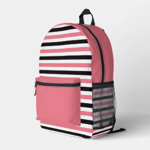  Stylish Pink and Black Striped Printed Backpack