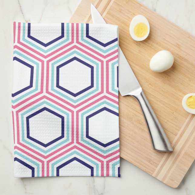 Stylish Pink and Blue Geometric Pattern Kitchen Towel (Quarter Fold)
