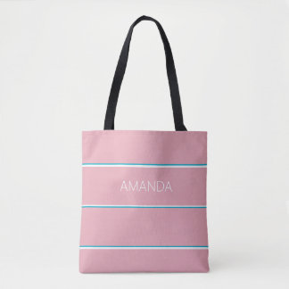 Stylish Pink and Blue Name Tote Bag