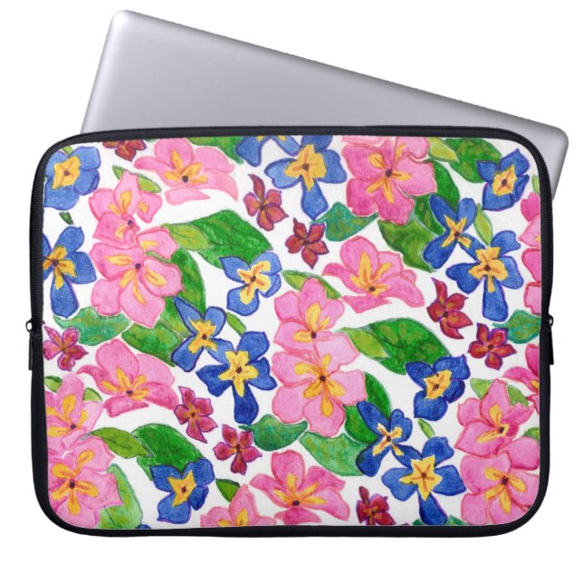 Stylish Pink and Blue Primroses Laptop Sleeve (Front)